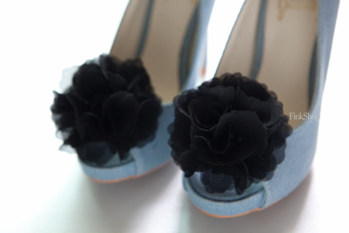 1 Pair (set Of 2) Black Chiffon Flower Shoe Clips For Bridal Wedding /choose Your Color