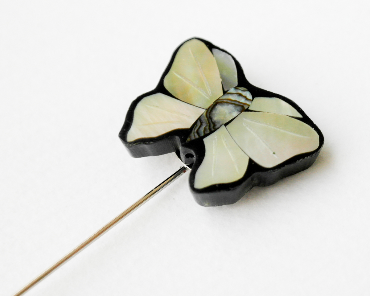 Mother of Pearl butterfly Men boutonniere lapel pin, tie pin, stick pin for Men's gift.