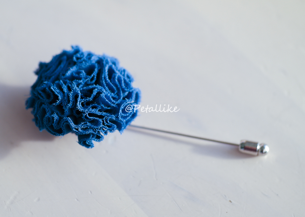 Blue Ruffle Chiffon Flower Boutonniere / Buttonhole For Wedding,lapel Pin,tie Pin