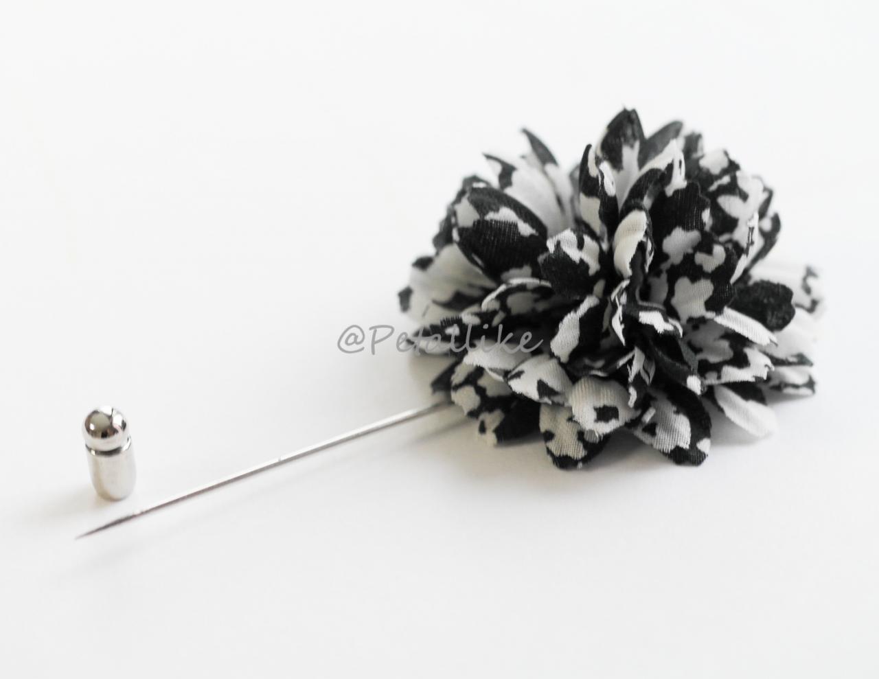 Black And White Pattern Men's Flower Boutonniere/buttonhole For Wedding,lapel Pin,hat Pin,tie Pin