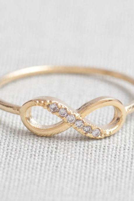 Crystal Embedded Gold Plated Infinity Ring - Size 6 